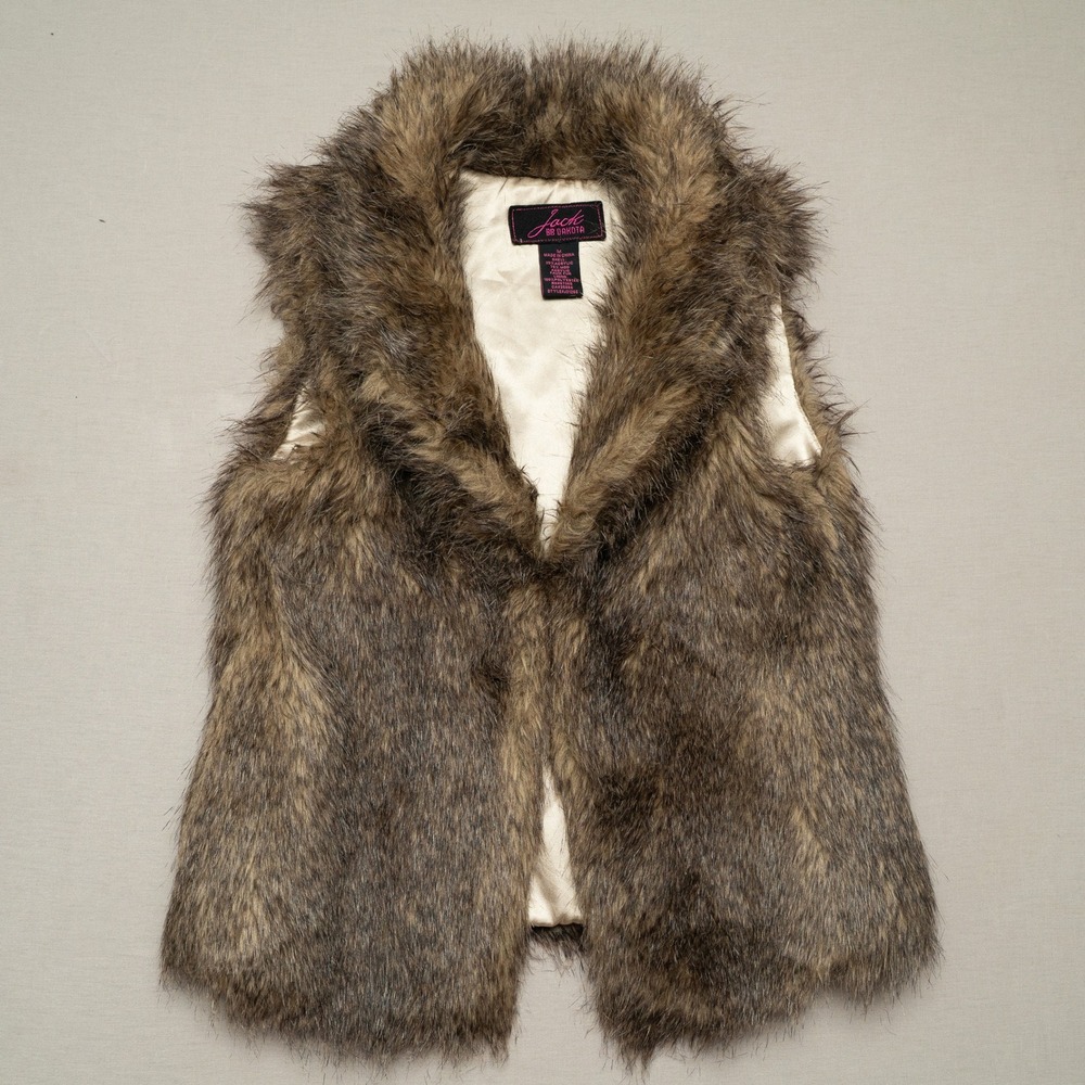 Vintage Jack by BB Dakota Faux Mink Fur Brown and Beige Vest Women's Size M Y2k